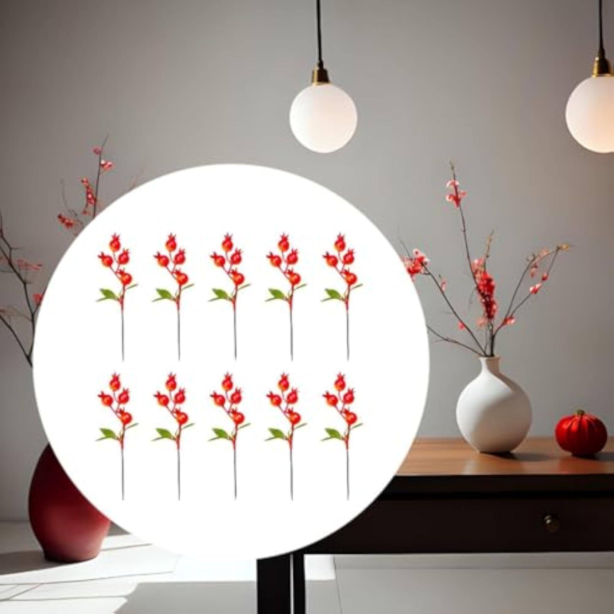 10x Artificial Pomegranate Tree Branch for Vase Home Party Decoration